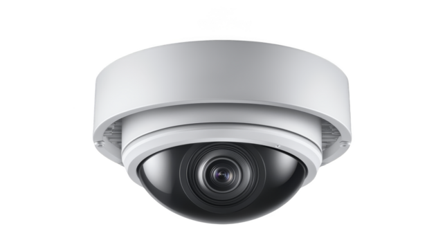 Security camera isolated on white background with metal body and surveillance lens