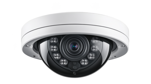 Security camera isolated on a white background with digital lens and compact design