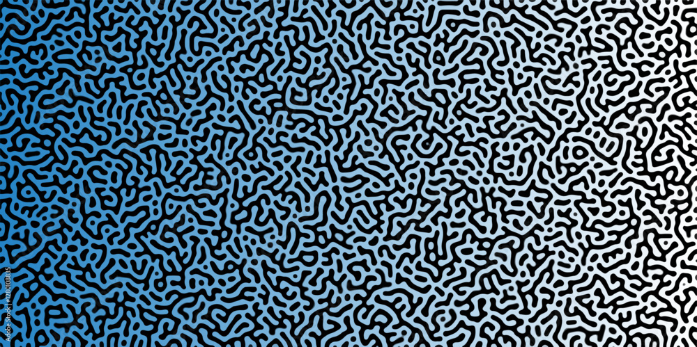 Poster abstract reaction-diffusion turing pattern natural texture white and blue gradient color scheme. lin