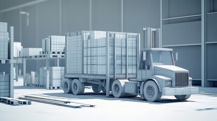 Large modern warehouse with forklifts Generative AI
