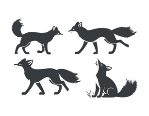 Arctic Fox Silhouettes in Graceful Poses Vector Template