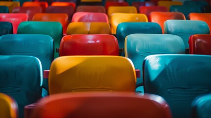 Naklejka premium Brightly Colored Chairs Awaiting the Audience in an Empty Cinema