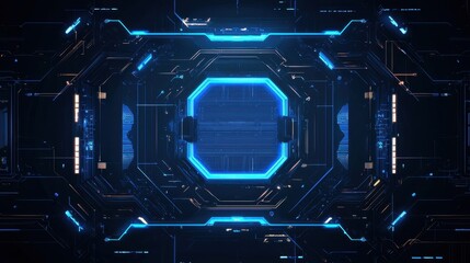 Futuristic Digital Interface with Neon Lights and Circuit Patterns in a High-Tech Sci-Fi Environment for Technology and Virtual Reality Concepts