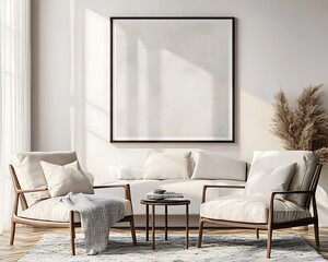 Frame mockup, ISO A paper size. Living room wall poster mockup. Interior mockup with house background. Modern interior design.