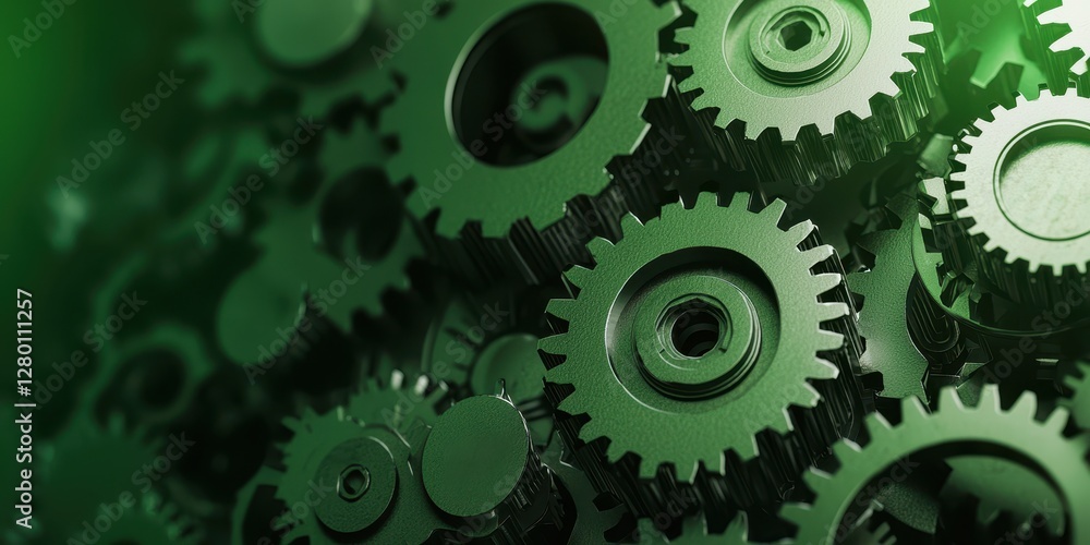 Aufkleber a close-up view of interlocking green gears, showcasing intricate details and a vibrant color palett