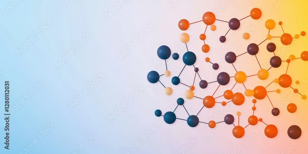 Poster A colorful molecular structure with interconnected nodes, illustrating concepts of science, technology, and innovation.