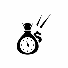 Creative Time is money icon and logo, Money Bag with a Clock Symbol
 vector silhouette