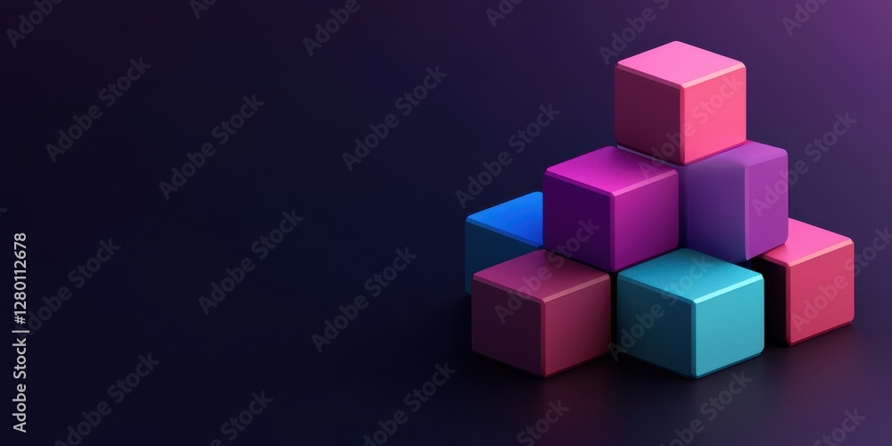 Poster A vibrant arrangement of colorful blocks stacked artistically against a dark background, creating a modern and visually appealing design.