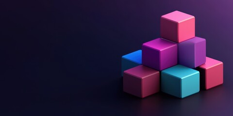 Obraz premium A vibrant arrangement of colorful blocks stacked artistically against a dark background, creating a modern and visually appealing design.