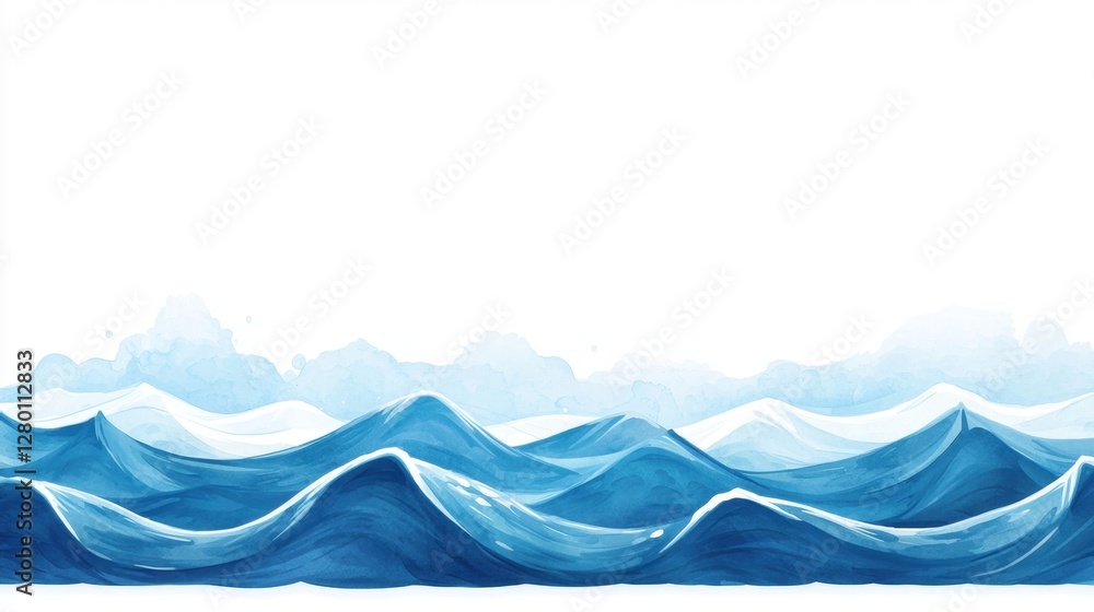 Poster serene blue ocean waves illustration with gentle curves and soft highlights for background or design