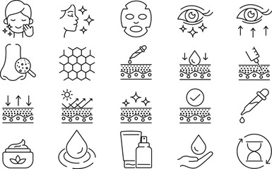 Skincare Icons, Beauty, Hydration, and Skin Treatment Essentials.