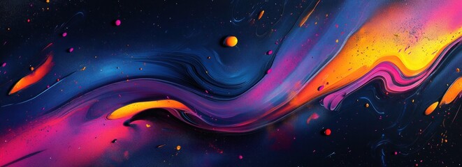 Abstract cosmic swirls of vibrant pink, orange, and blue hues with dark background.