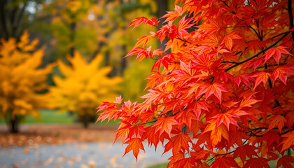 Beautiful Autumn Leaves in a Park: Yellow, Red, and Orange Foliage