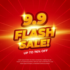 9.9 Flash Sale Premium Red-Themed Sale Banner Design with Bold 3D Text and Shiny Golden Effects for Promotions banner Templates