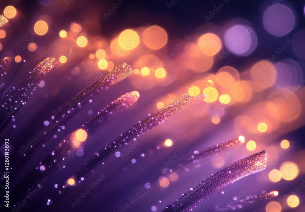 Poster Abstract close-up image of shimmering fibers with colorful bokeh effects creating an ethereal atmosphere of light and texture in dreamy hues