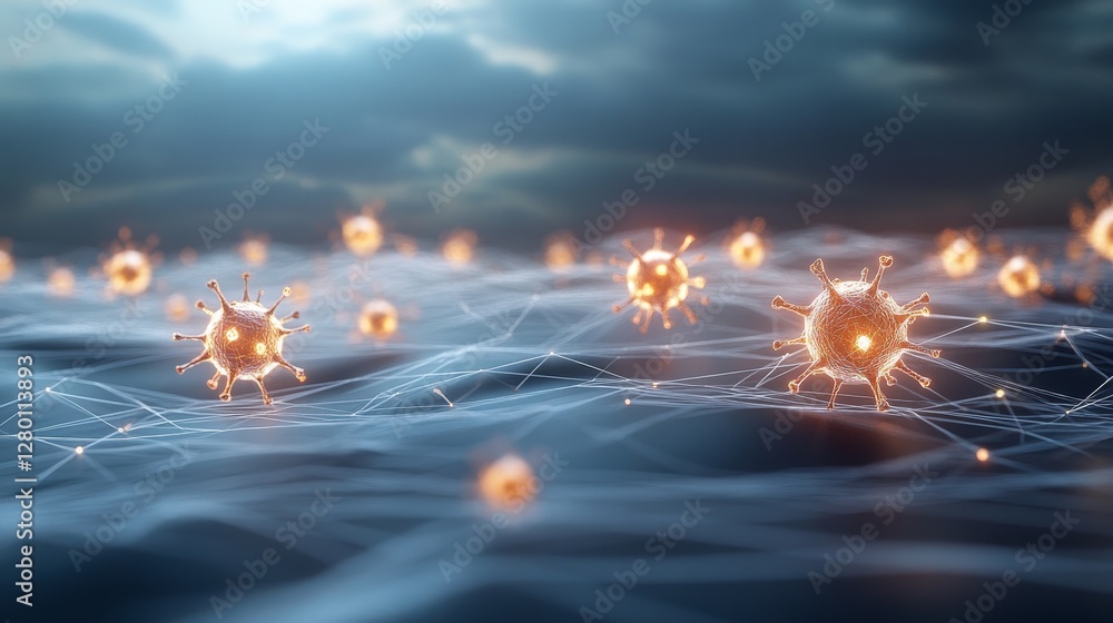 Aufkleber 3d visualization of virus particles in abstract digital environment
