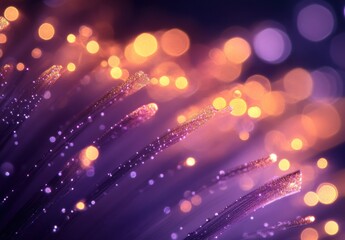 Obraz premium Abstract close-up image of shimmering fibers with colorful bokeh effects creating an ethereal atmosphere of light and texture in dreamy hues