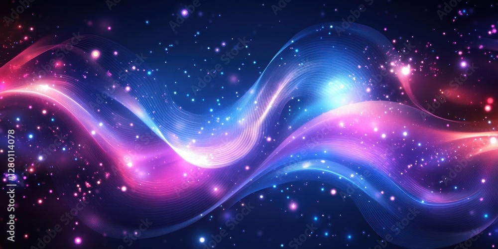 Wall mural abstract cosmic wave with vibrant colors and sparkling particles.