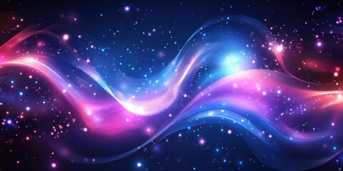Obraz premium Abstract cosmic wave with vibrant colors and sparkling particles.