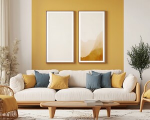 Frame mockup, ISO A paper size. Living room wall poster mockup. Interior mockup with house background. Modern interior design.