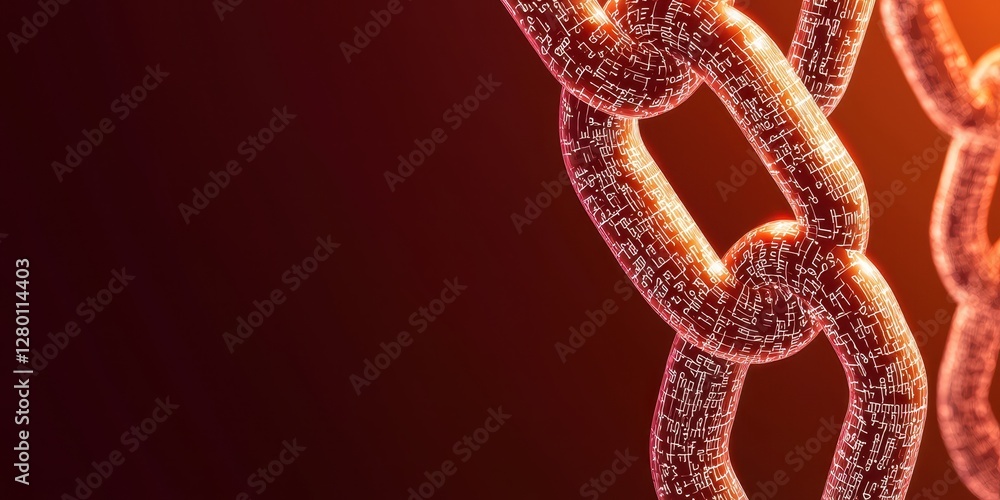 Poster a close-up view of a glowing chain against a dark background, highlighting its texture and detail in