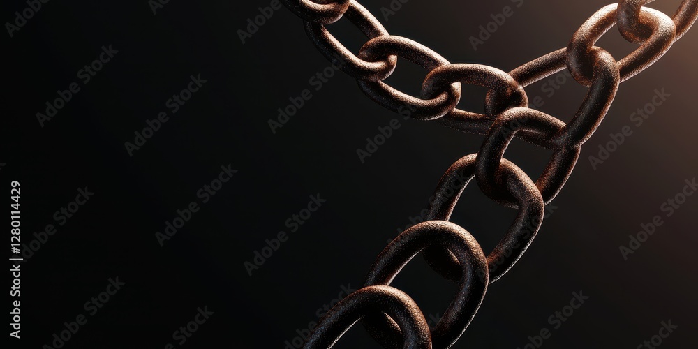 Poster A close-up image of a rusted chain against a dark background, emphasizing its texture and form.