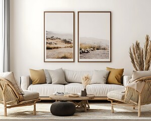 Frame mockup, ISO A paper size. Living room wall poster mockup. Interior mockup with house background. Modern interior design.
