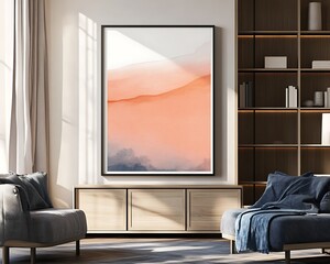 Frame mockup, ISO A paper size. Living room wall poster mockup. Interior mockup with house background. Modern interior design.