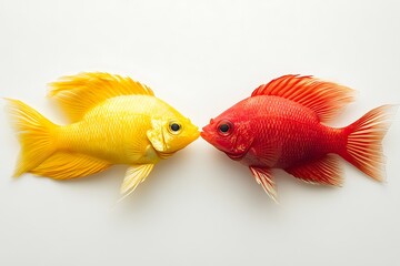Two Colorful Fish Facing Each Other On White Background