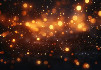 Abstract glowing orange and golden particles shining in dark space creating a magical atmosphere for backgrounds and design elements