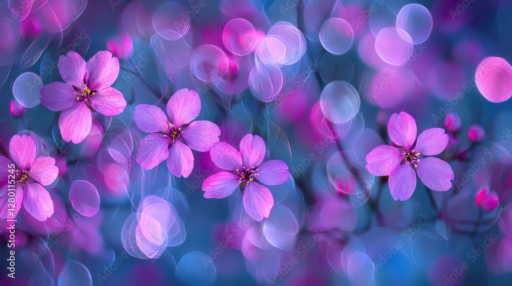 Aufkleber soft pink cherry blossoms with bokeh effect in a dreamy background creating a serene and tranquil at