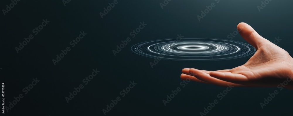 Aufkleber A hand extends towards a swirling pattern of light, creating a dynamic and ethereal visual effect against a dark background.