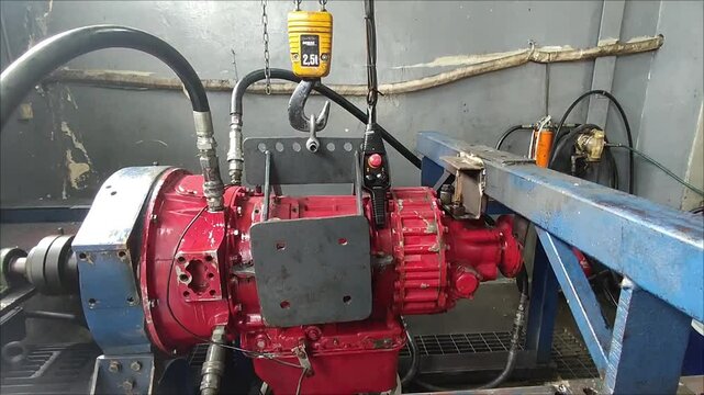 Allison Transmission HT 750 and CLT 750 series Dyno Test in a Professional Automotive Workshop or Test bench at Balikpapan. Red color