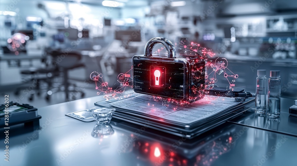 Poster Futuristic digital lock design with secure features in a high-tech laboratory environment