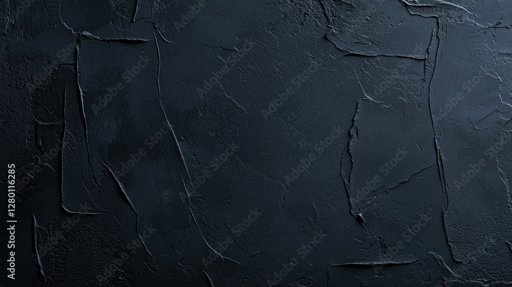Poster textured dark black wall surface with cracks and irregular patterns, creating a moody and dramatic b