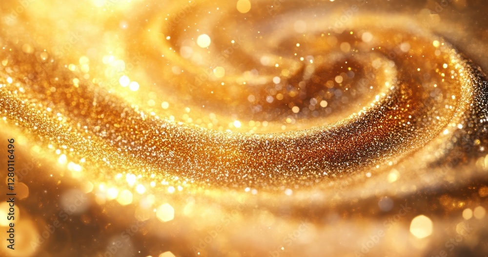 Poster abstract golden swirl with sparkling particles creating a mesmerizing effect in a luxurious backgrou