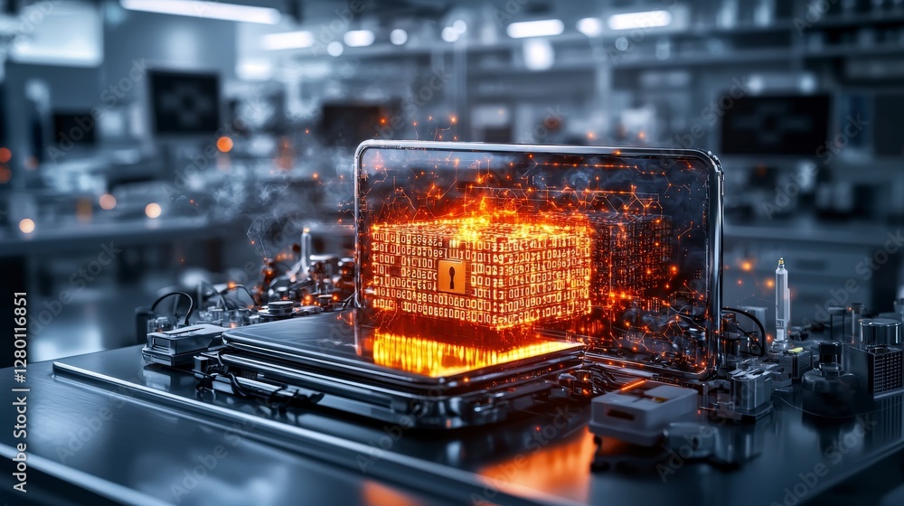 Fototapete Digital shield protecting data in a high-tech environment cybersecurity focus futuristic viewpoint