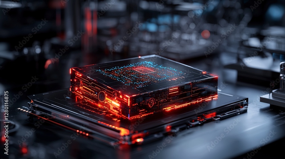 Poster Advanced digital shield high-tech lab 3d rendered image cyber environment close-up futuristic concept