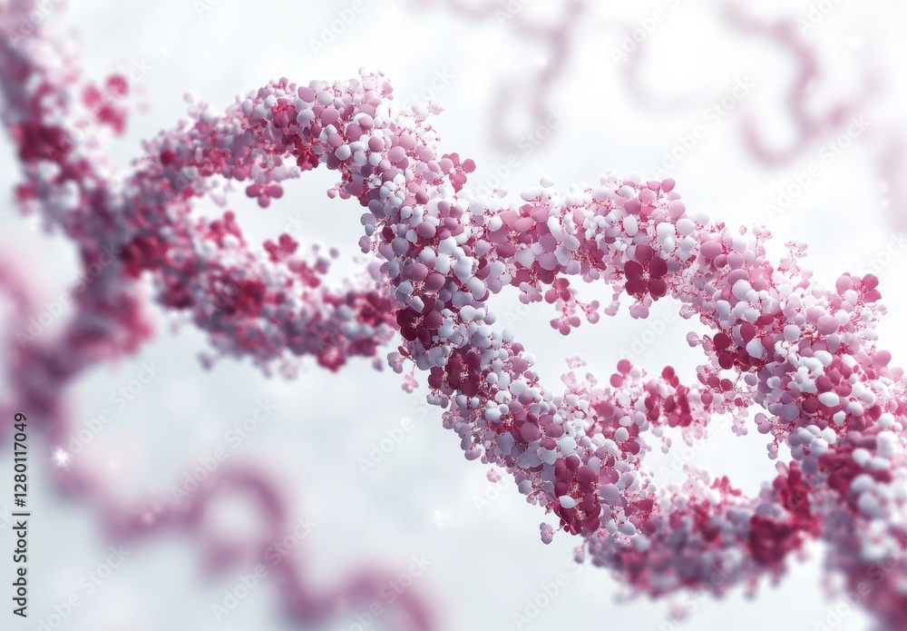 Poster abstract representation of dna structure with colorful molecules, genetic code concept, and biologic