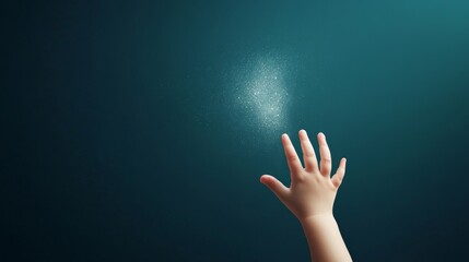 A Child's Hand Reaching Out Towards Shimmering Particles in Space