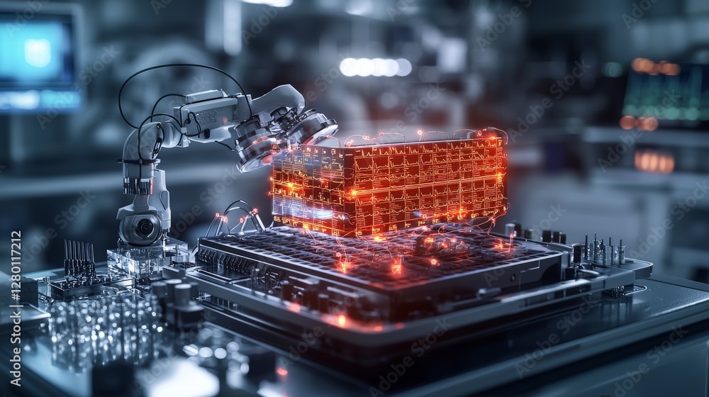 Poster Advanced ai-driven holographic system analyzing organic structures in high-tech lab futuristic environment close-up view
