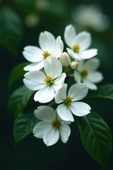 Fototapeta premium White dogwood blossoms in soft focus with a dark background, dogwood, nature