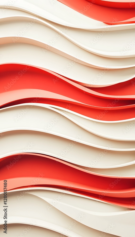 Poster abstract layers of red and off white waves form pattern