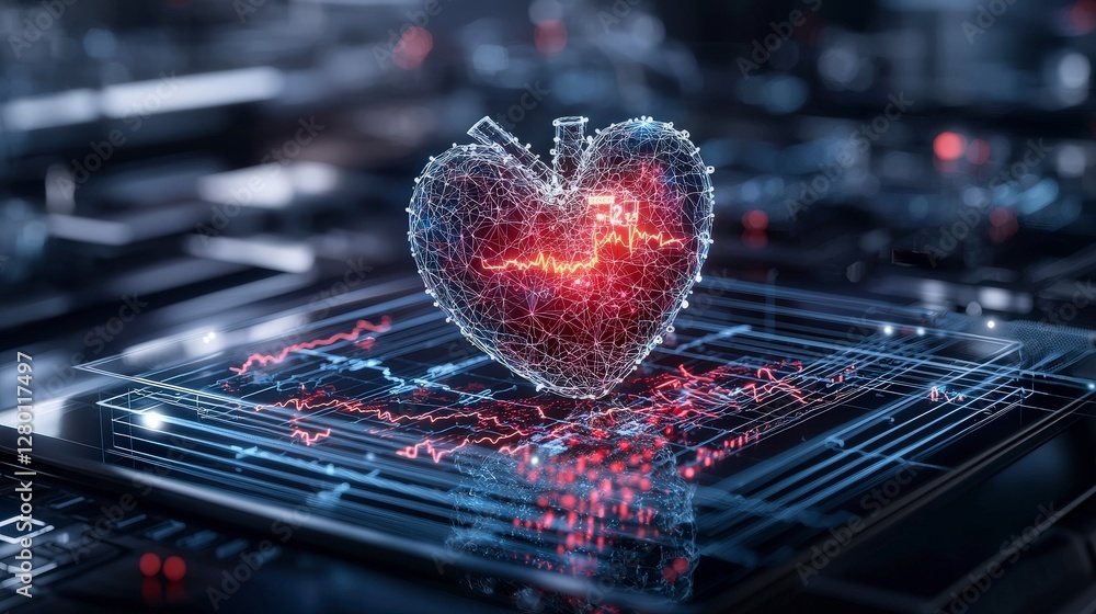 Aufkleber advanced holographic heart representation for patient monitoring medical lab digital art futuristic 