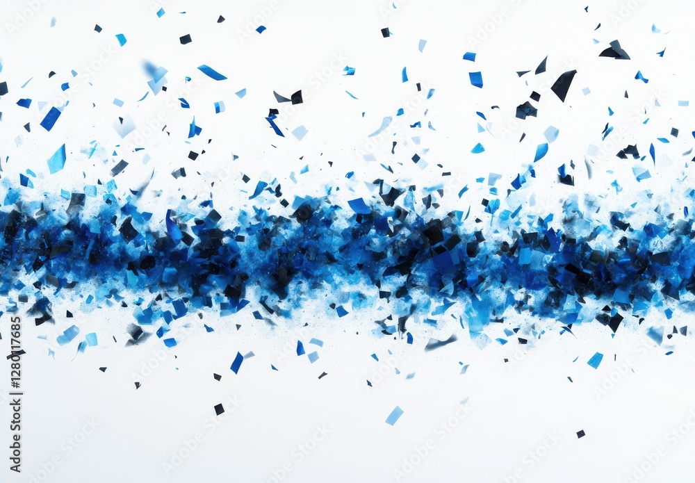 Poster abstract splash of blue confetti particles on white background for creative and artistic application