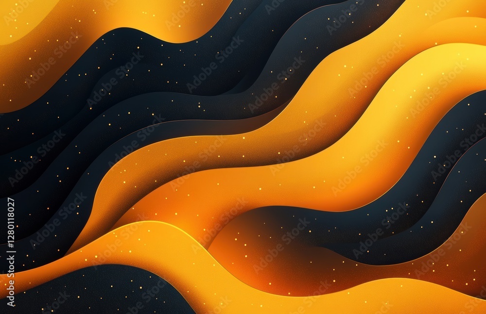Aufkleber abstract wave pattern in bright yellow and dark shades with sparkling elements for digital backgroun