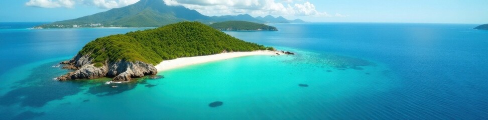 Idyllic Rab Island bay, turquoise water, Kampor Aerial view , nature, vibrant