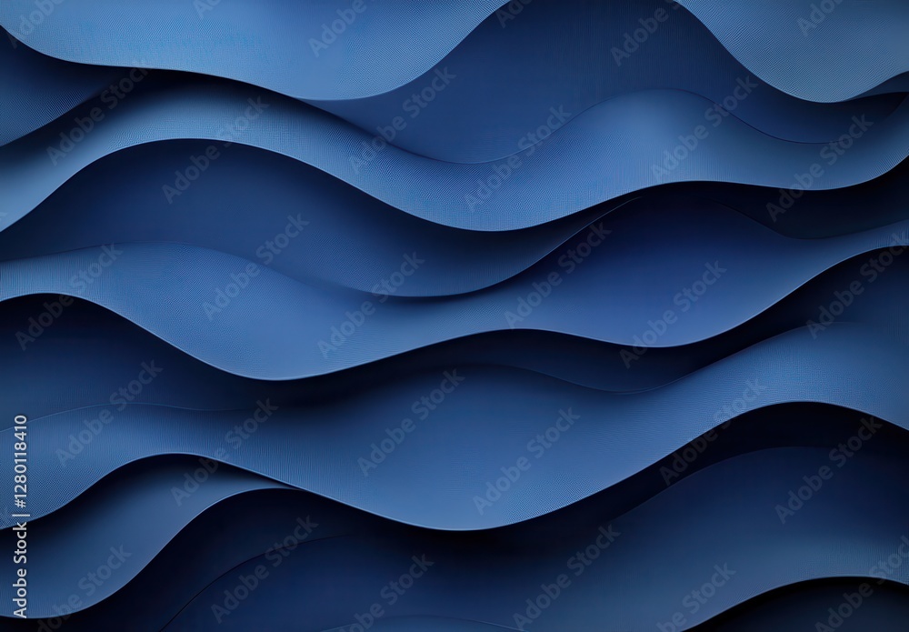 Poster abstract waves of blue material creating a flowing texture pattern for background or decorative desi
