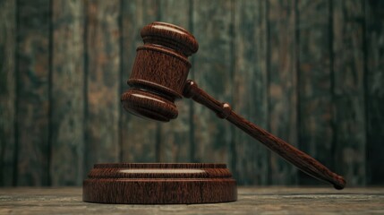 Wooden Gavel on a Wooden Base Against a Rustic Background