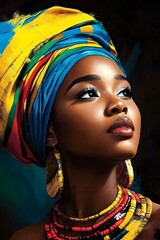 Naklejka premium Colorful portrait of a young woman studio abstract art vibrant colors close-up cultural expression